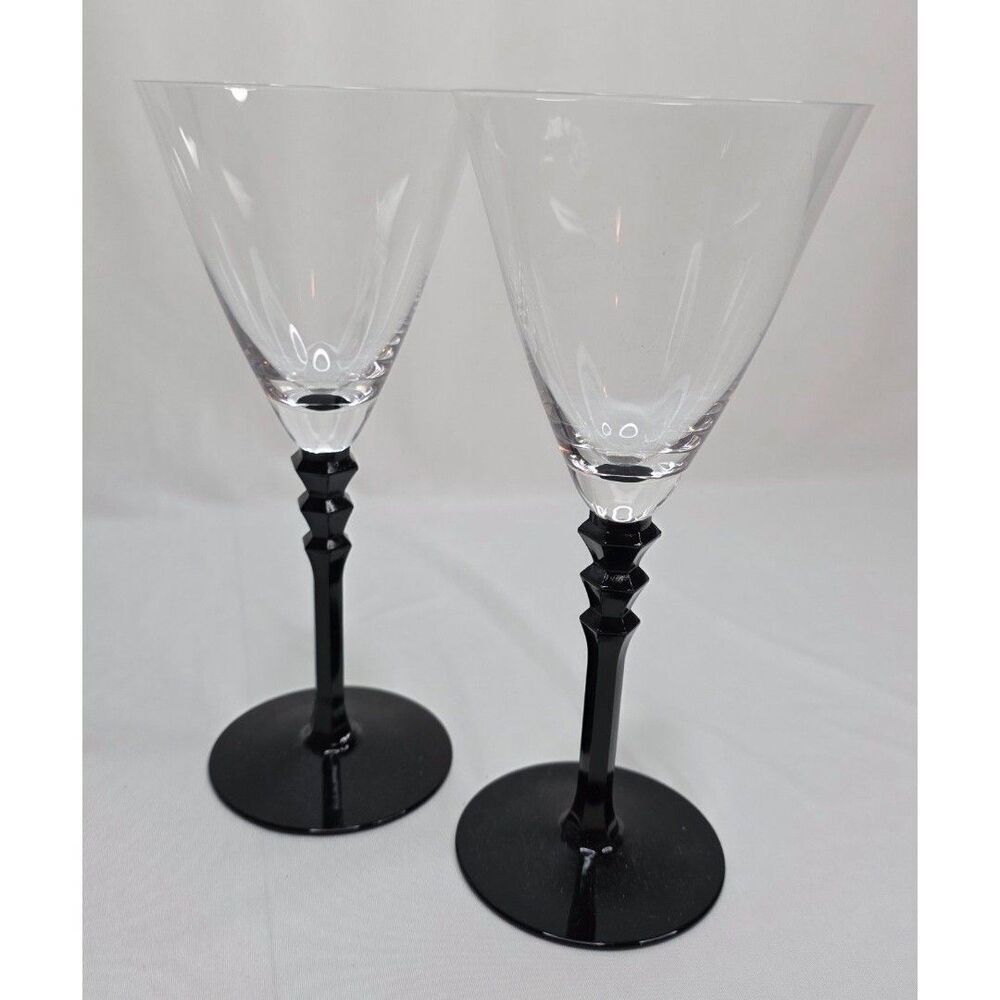 Vintage Sasaki Black Tie Crystal Martini Glasses | Pair | Black Geometric Stem - Picture 5 of 11